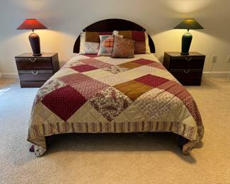 Laminate Rounded Top Headboard Queen Bed with Matching 2 Drawer End Tables 