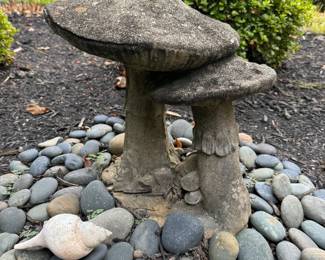 Concrete Mushrooms with Garden Gnomes (not photo'd) Lawn Ornament