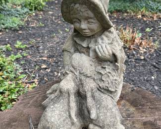 Concrete Miniature Girl with Bunnies Lawn Ornament