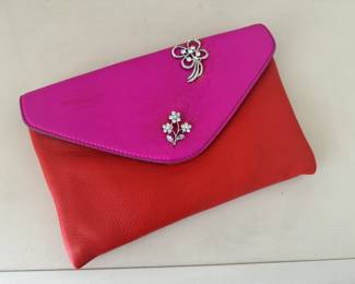 J Crew Red & Pink Leather Handbag / Clutch