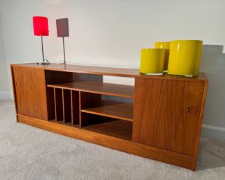 MCM Danish Teak Sliding Doors Media Cabinet (16-1/2"D x 69-1/2"W x 24-1/2"H)