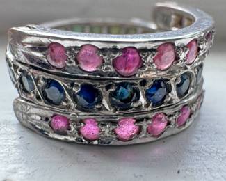 Sterling Silver Ring with Precious Stones (Front)