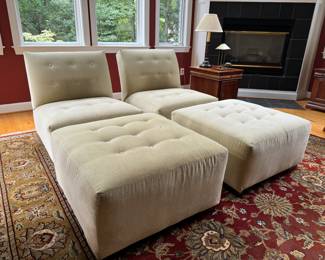 Crate & Barrel Tufted Armless Accent Chair with Ottoman (Chair - 40"D x 30"W x 32" Back Height / Ottoman - 32"W x 32"D x 18"H / 2 Total Sets)