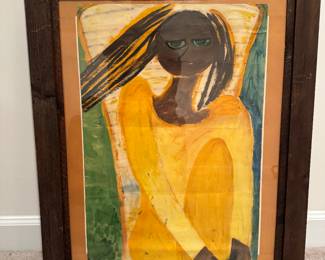 Framed Original Watercolor on Paper Portrait Unsigned