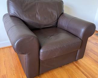 IKEA Brown Leather Armchair (35"D x 42"W x 29-1/2" Back Height)