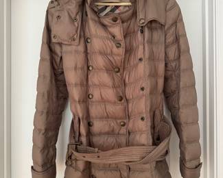 Women's Burberry Brit Army Green Quilted Down Puffer Jacket Size M