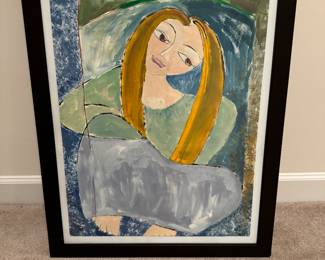 Framed Original Watercolor on Paper Portrait Unsigned