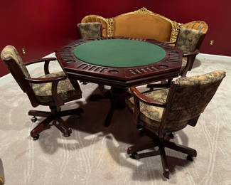Octagonal Poker / Bumper Pool Table (54"W x 54"D x 30"H) with Global Upholstered Swivel Game Chairs (4pc)