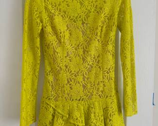 Women's BCBGMAXAZRIA Embroidered Flower Long Sleeve Yellow Lace Dress Size 02 (Never Worn / Still Tagged)
