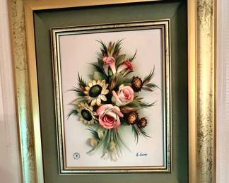 Capodimonte Porcelain Flowers in Frame 