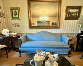 Blue Sofa, Large Gold Mirror