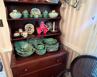 Wood Hutch with Cabbage Plates & Bowls 