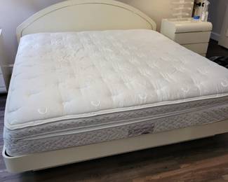 Sleep number mattress, Bed frame to match side tables and dresser. Lucite lamps