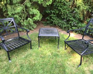Wrought iron outdoor table and 2 chairs $150