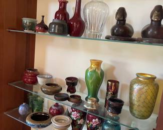Fabulous collection of studio pottery, Chinese vases, Art Glass, Orient and Flume, Tiffany, Duck decoys