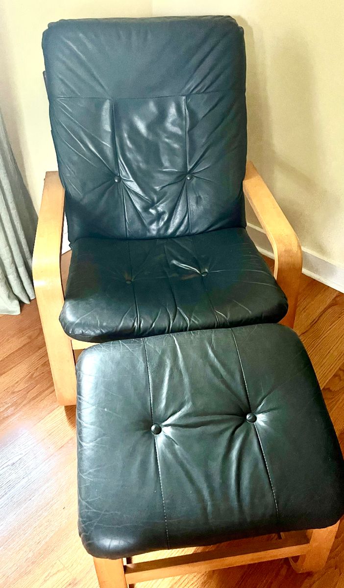 Pier One leather chair with Ottoman