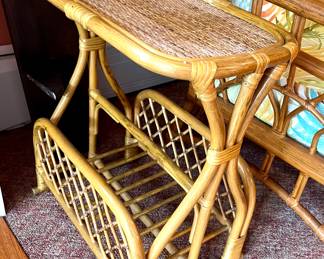 Rattan side table with magazine/book storage