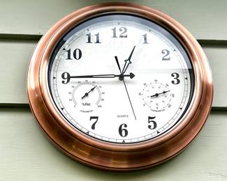 Outdoor copper clock with barometer