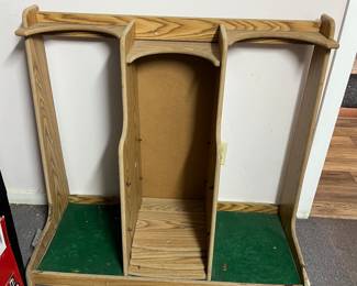 Golf bag storage unit, with 3 shelves for shoes in center (not assembled)