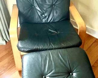 Pier One leather chair with Ottoman