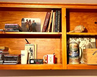 Records, beer steins, 3 stooges memorabilia 