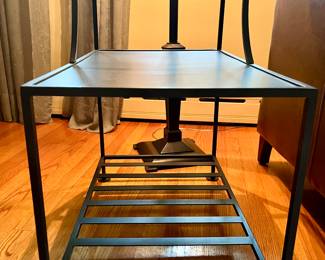 Close up of metal and glass table 