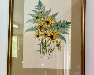 Signed print of Black Eyed Susans, artist is Priscilla Fuller, dated August 1977