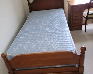 two maple twin bed frames, twin mattress and box are free