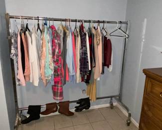 Vintage Sturdy Clothing Rack and Vintage Womens Clothes