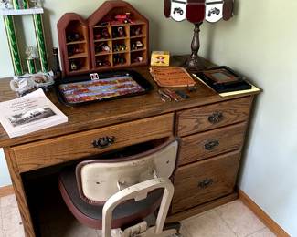 Vintage Desk and Chair and Lamp