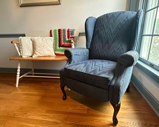 Wing Back Chair and Wood Settee Bench