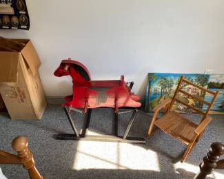 Vintage Child’s Rocking Horse and Rocking Chair