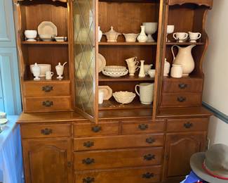 Ethan Allen Large China Cabinet with Ironstone and Milk Glass