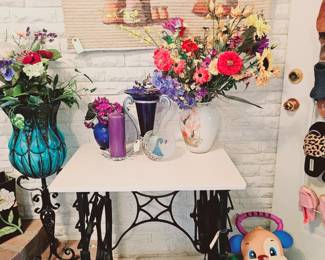 marble topped antique sewing machine base table