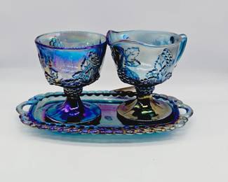 Indian carnival glass cream and sugar set