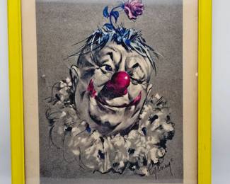 Cydney Grossman 1960's clown print in yellow frame