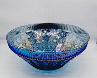 10" Blue Indian carnival glass bowl