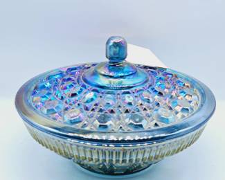 Blue Indian carnival glass Windsor bowl