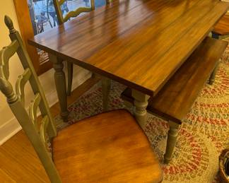 Farmhouse table with 4 chairs & bench with matching buffet