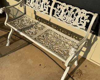 Wrought iron painted outdoor bench