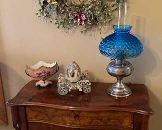 Beautiful wood cabinet, antique electric lamp