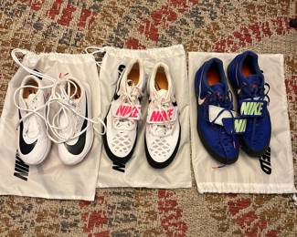 Nike women’s size 5.5 white track spikes, Nike men’s zoom rotational shot put discus track/field shoes white size 10.5, blue size 11