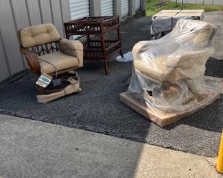 Vintage (New In Packaging) Cabana Joe - Two swivel chairs $600 Each and Two Glass Top Side Tables $500 Each 