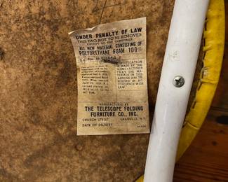 RARE - Vintage Telescope Folding Furniture Co. - Bistro Chairs. White metal base and yellow vinyl seat cushions. $60 Each 
