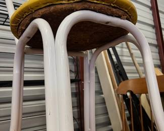 RARE - Vintage Telescope Folding Furniture Co. - Bistro Chairs. White metal base and yellow vinyl seat cushions. $60 Each 