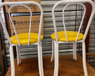 RARE - Vintage Telescope Folding Furniture Co. - Bistro Chairs. White metal base and yellow vinyl seat cushions. $60 Each 