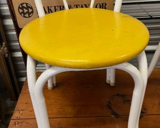 RARE - Vintage Telescope Folding Furniture Co. - Bistro Chairs. White metal base and yellow vinyl seat cushions. $60 Each 