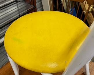 RARE - Vintage Telescope Folding Furniture Co. - Bistro Chairs. White metal base and yellow vinyl seat cushions. $60 Each 