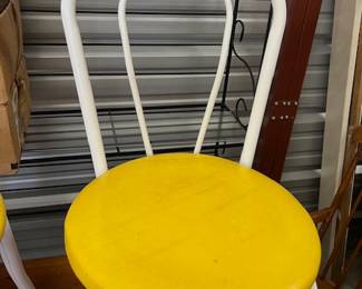 RARE - Vintage Telescope Folding Furniture Co. - Bistro Chairs. White metal base and yellow vinyl seat cushions. $60 Each 