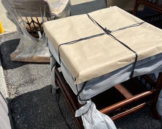 Vintage (New In Packaging) Cabana Joe - Two swivel chairs $600 Each and Two Glass Top Side Tables $500 Each 